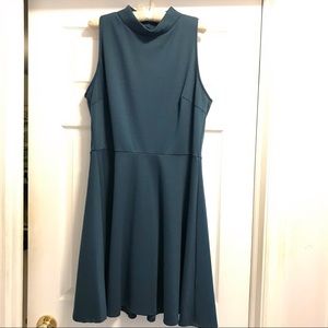 High neck teal skater dress